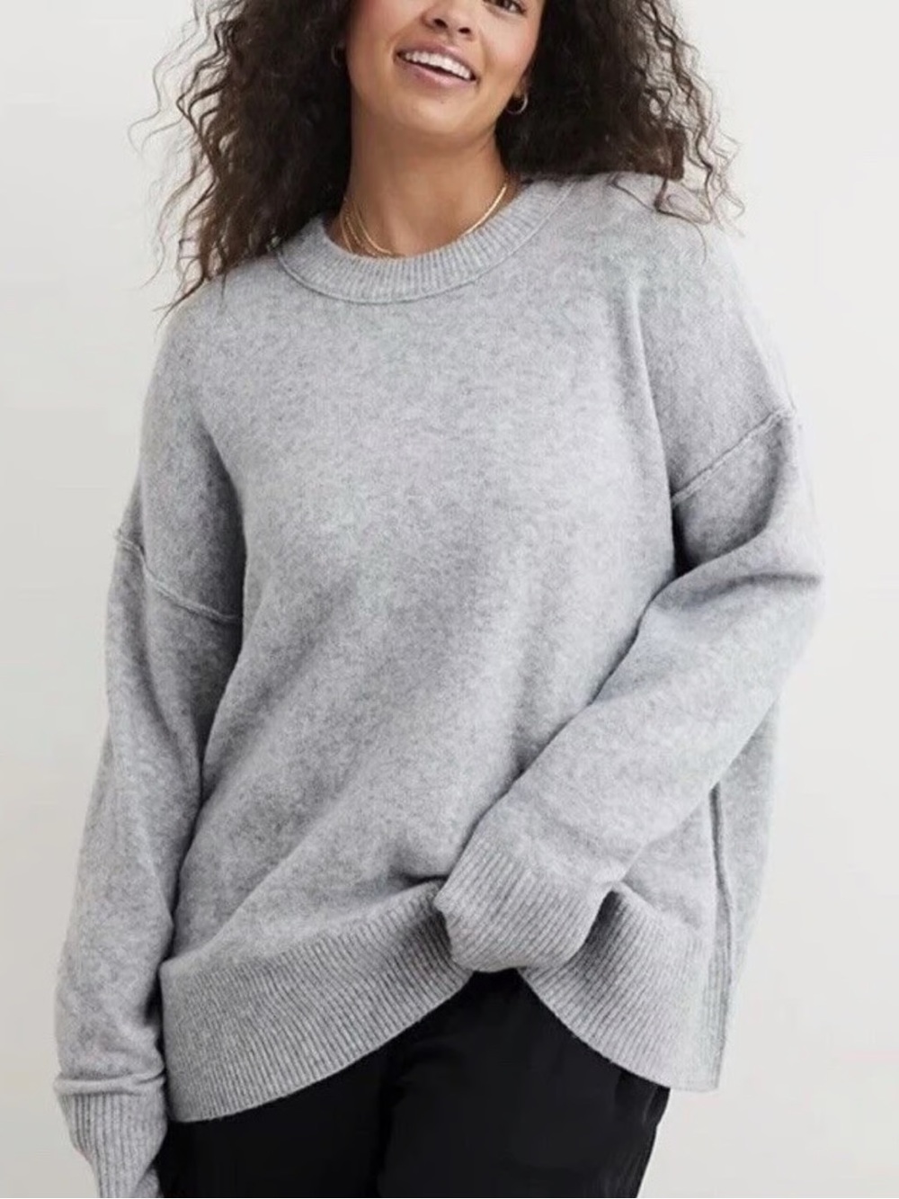 Aerie unREAL Oversized Sweater Women's Long Sleeve Light Gray Size L